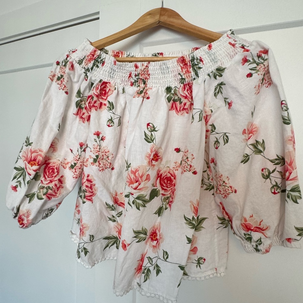 Zara Floral Ruffled 3/4 Sleeve Blouse
